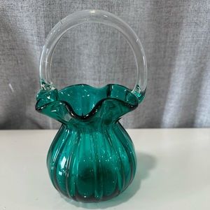 Teal art glass basket.